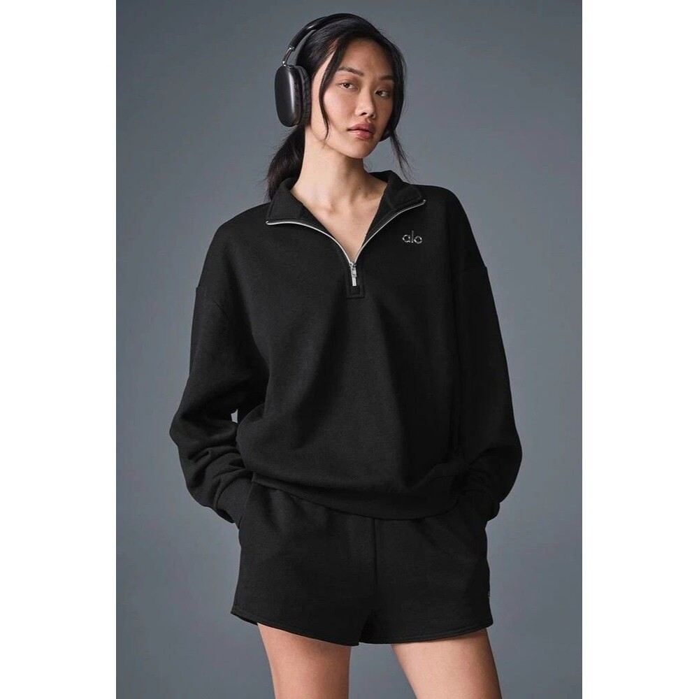 NWT ALO YOGA - ACCOLADE 1/4 ZIP PULLOVER - Black Medium Women